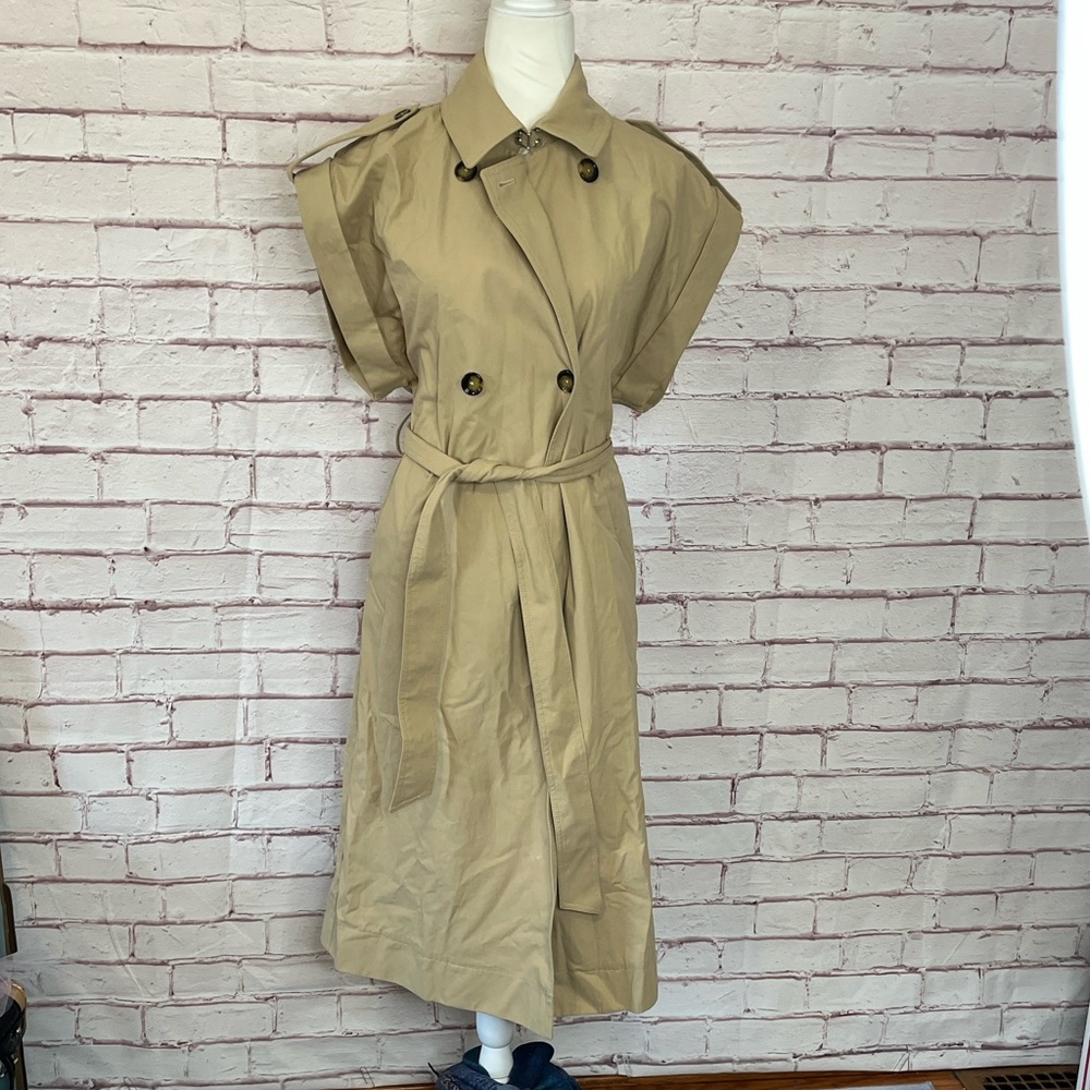 MNG Sleeveless Button-Down Trench Coat Khaki Small - Picture 4 of 13